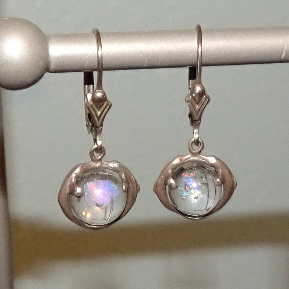 Orb earrings with opal chip, sterling silver